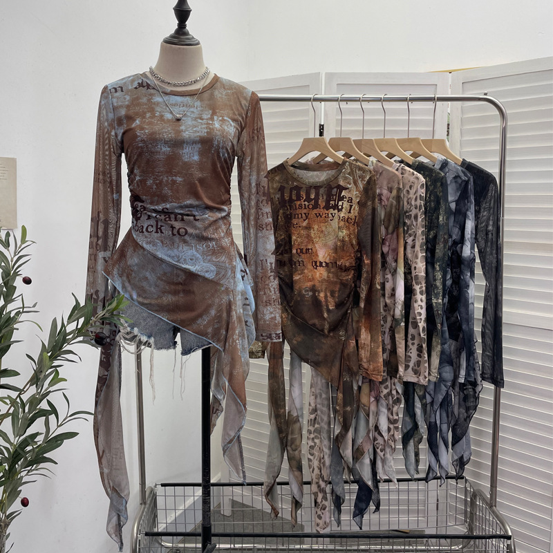 Tie Dye Shirt Vintage - ISAROSE Y2K T-shirt in rete da
